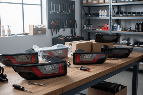 Land Rover Rückleuchten auf Tisch